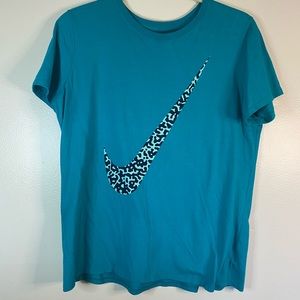 Nike teal Tshirt with cheetah Nike swoosh size XL